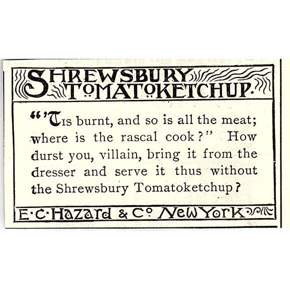 Shrewsbury Tomato Ketchup E.C. Hazard & Co NY 1892 Ad AG2-S27 - Picture 1 of 2